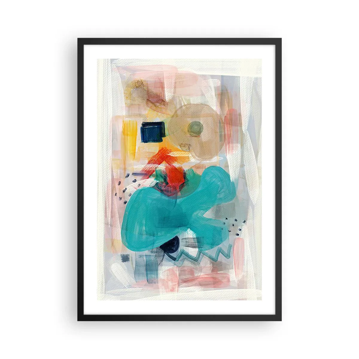 Affisch i svart ram - Färgglad abstraktion med dynamiska former - 50x70cm - Ett färgglatt spel - Modern väggdekoration för vardagsrum och sovrum ARTTOR