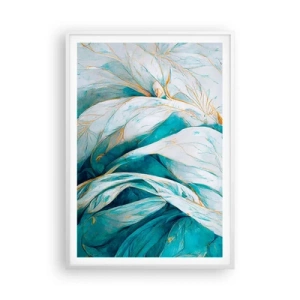 Affisch i vit ram - Blå abstraktion med guldmotiv - 70x100 cm