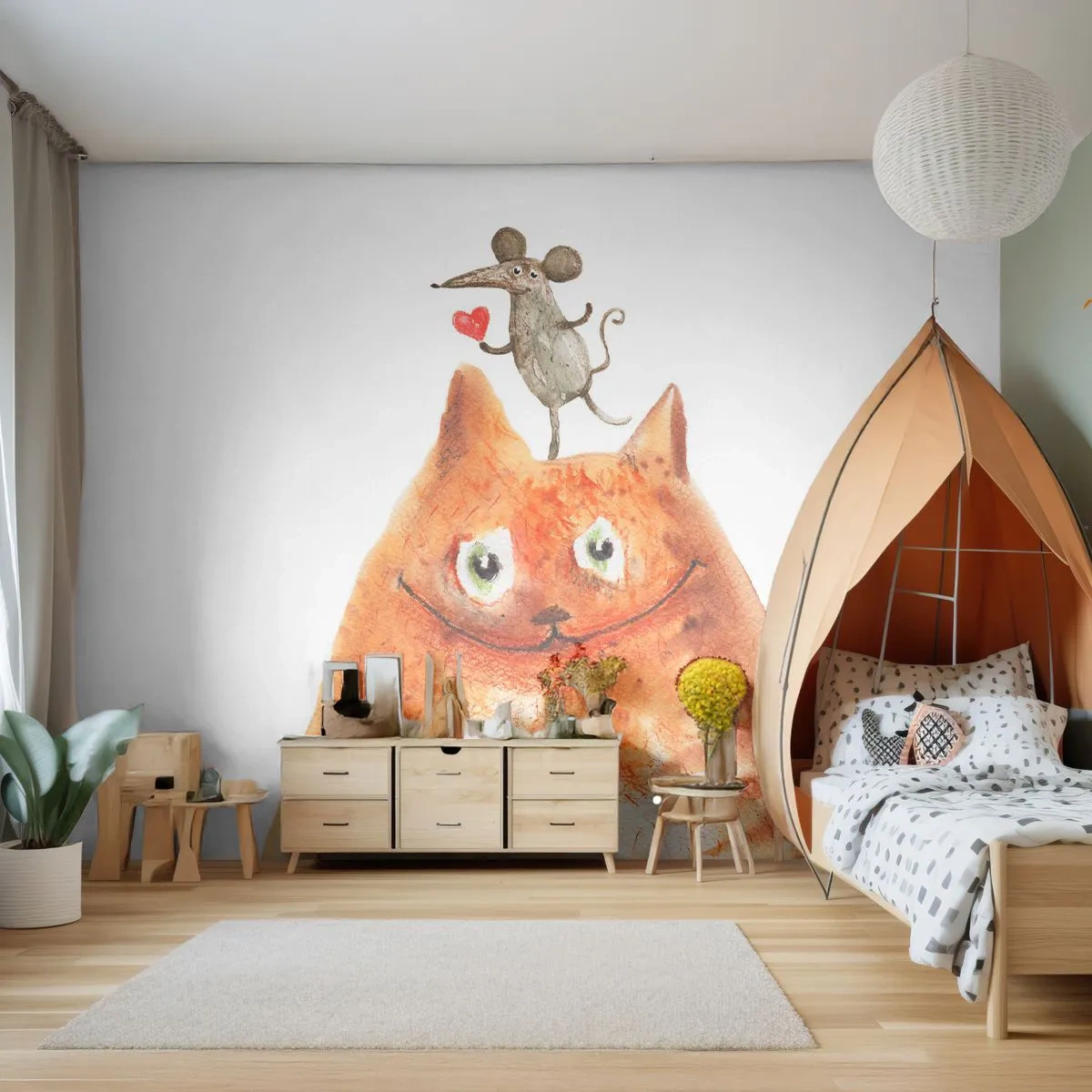 Fototapet Standard Eco - Kärlekens paradoxer - För barn, Mus, Katt - 350x256 cm