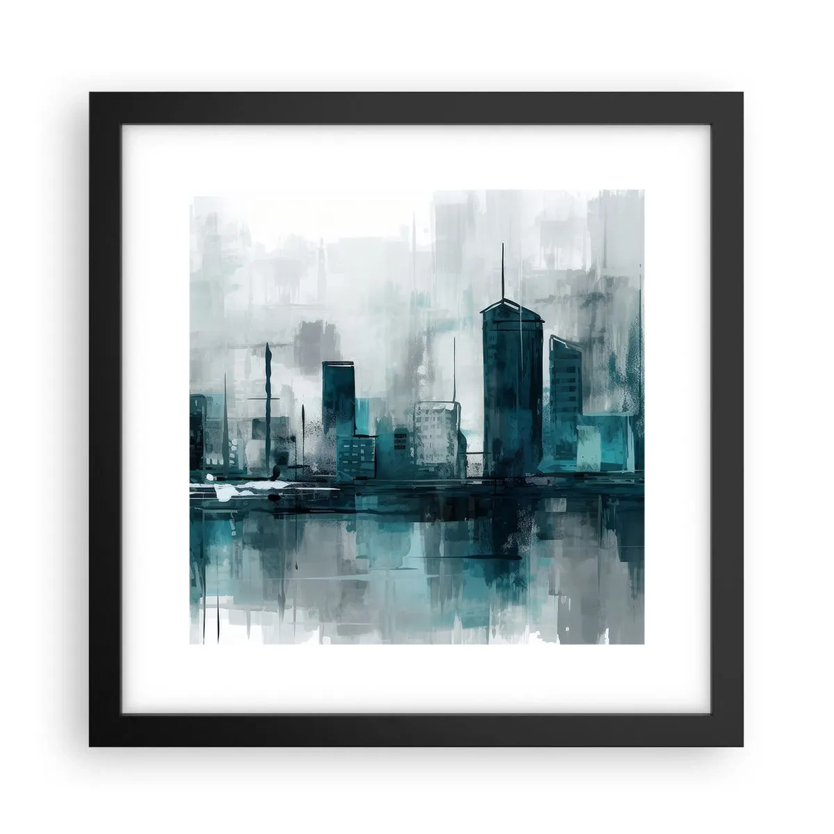 Affisch i svart ram - Regnfärgad stad - 30x30 cm