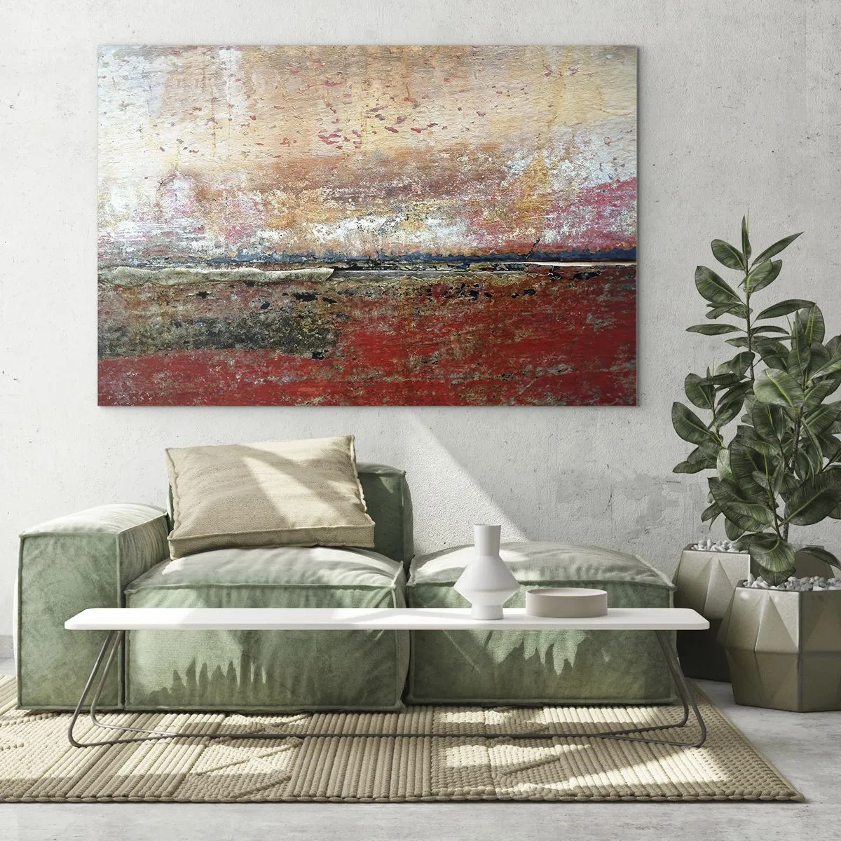 Glastavla - Bild på glas - Abstrakt textur i nyanser av rött och ockra - 70x50cm - Kanske är det havet - Modern väggdekoration för vardagsrum och sovrum ARTTOR