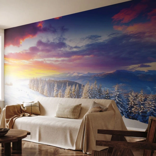 Fototapet Premium Canvas - Mitt på blanka dagen - Landskap, Berg, Vinter - 450x315 cm