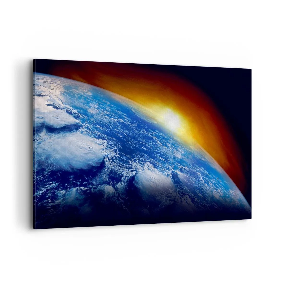 Canvastavla - Bild på duk - Soluppgång över den blåa planeten - 100x70 cm