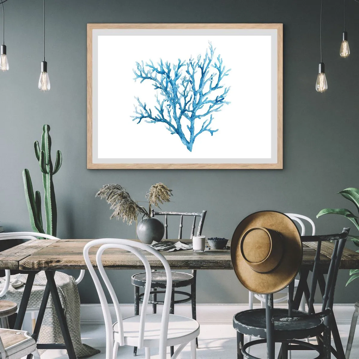 Affisch i ram av ljusek - Marin filigran - 70x50 cm