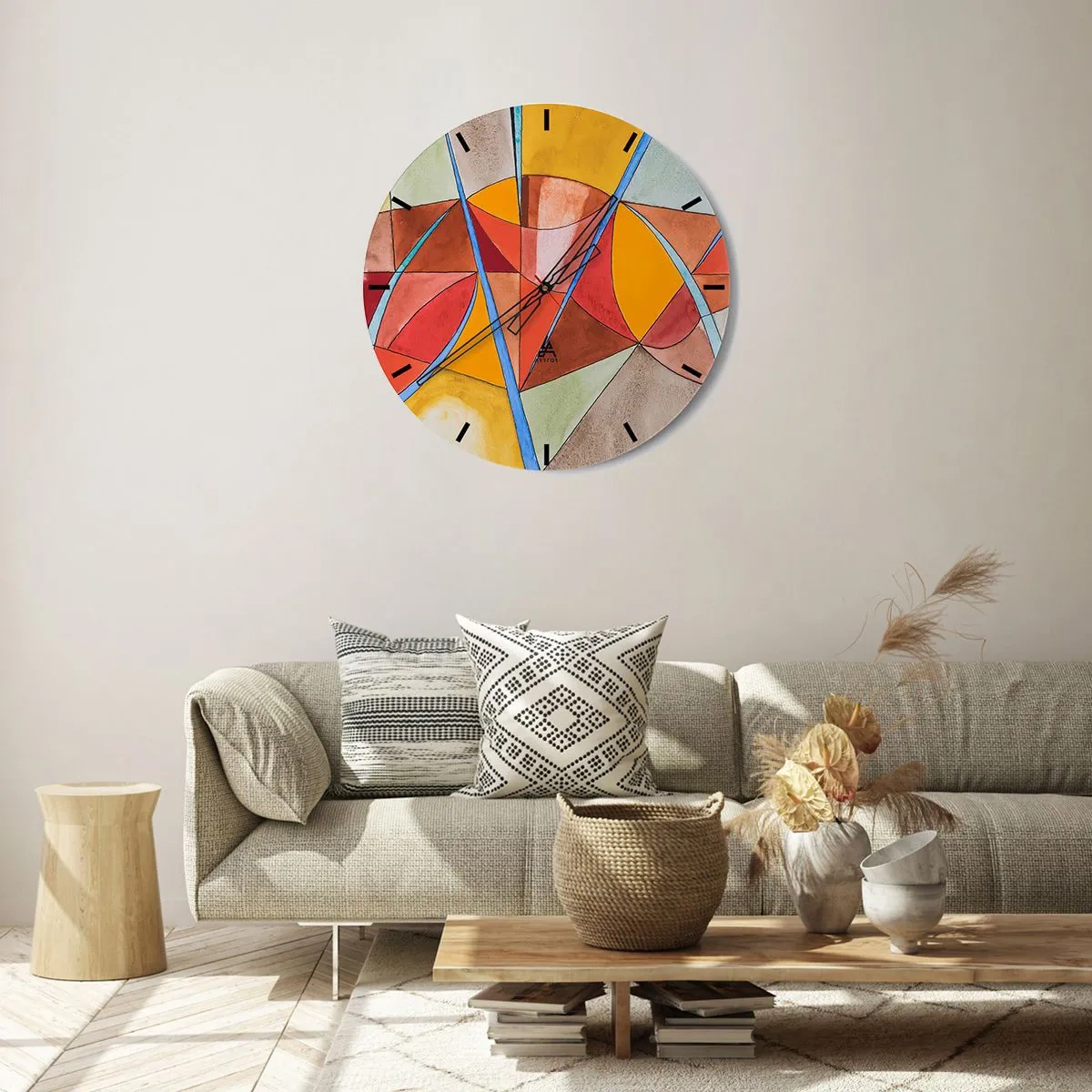 Väggklocka - Klocka på glas - Abstrakta geometriska mönster i livfulla färger - 30x30cm - Karusell, drömmarnas karusell - Modern väggdekoration för vardagsrum, kök och sovrum ARTTOR
