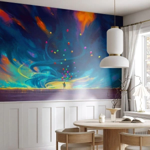 Fototapet Premium Canvas - Blå vind - För barn, Färgglada ballonger, Abstraktion - 200x140 cm