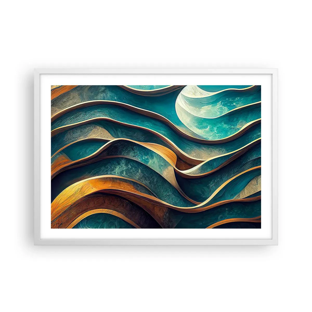 Affisch i vit ram - Meandrar av blått - 70x50 cm