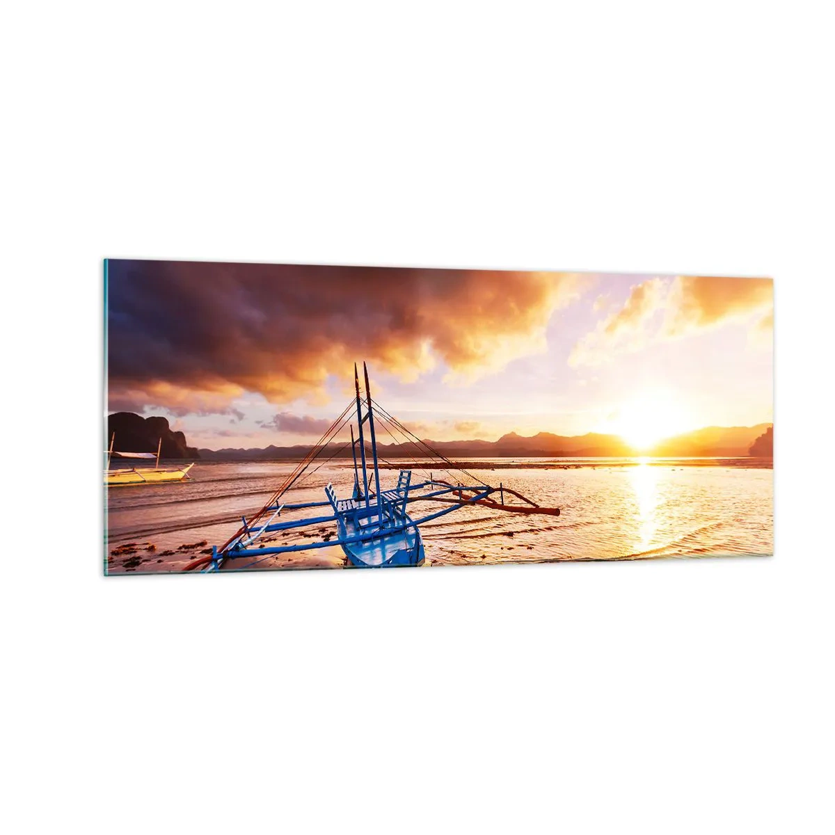 Glastavla - Bild på glas - Lägga sig på sanden efter hela dan - 100x40 cm