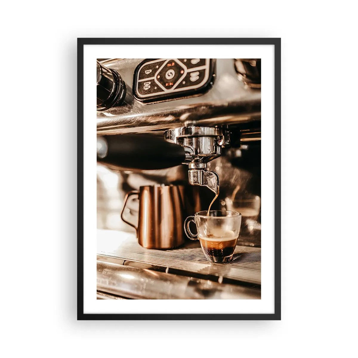 Affisch i svart ram - Aromatisk espresso från espressomaskinen - 50x70cm - Kaffets glans - Modern väggdekoration för vardagsrum och sovrum ARTTOR