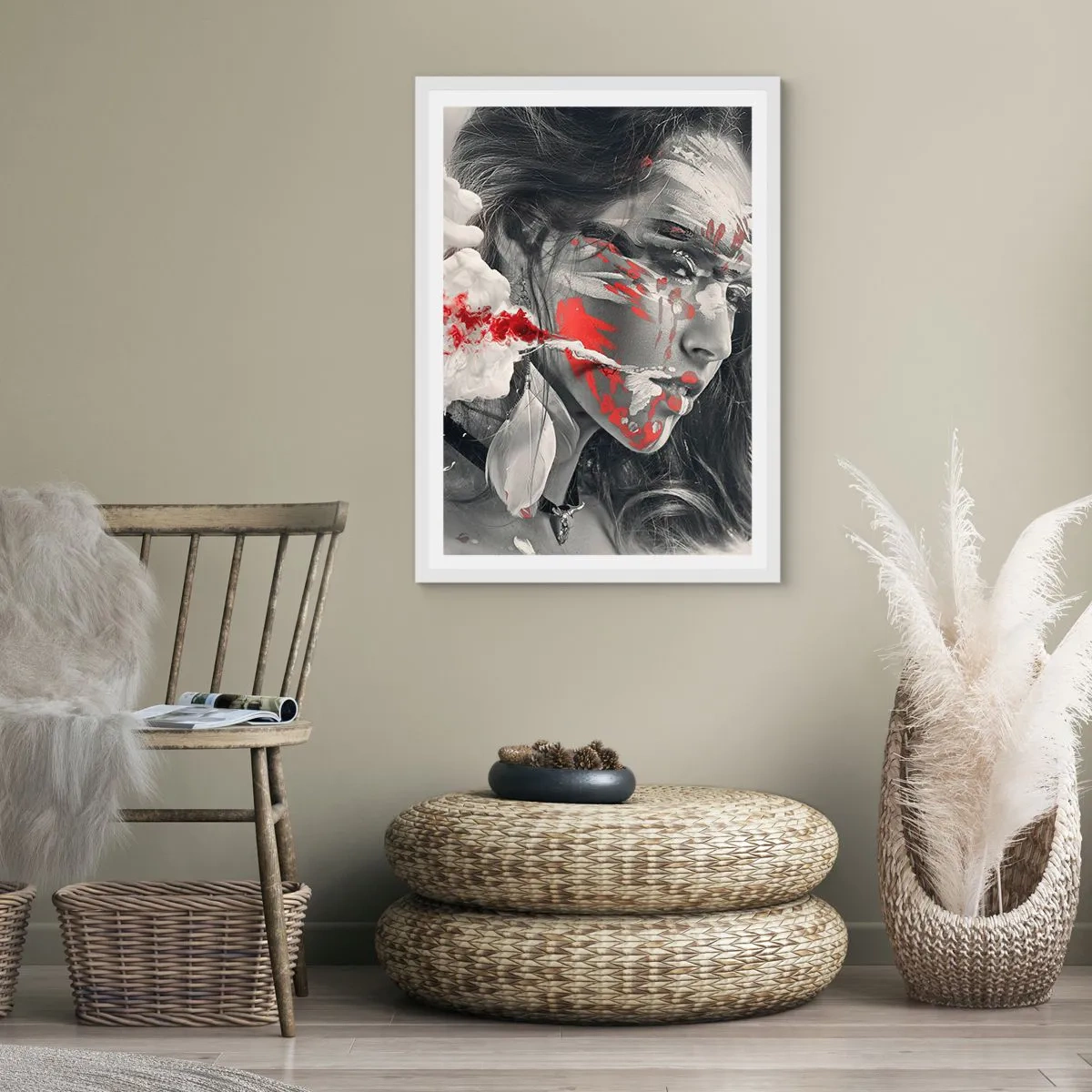 Affisch i vit ram - Röd-vit absurdhet - 70x100 cm