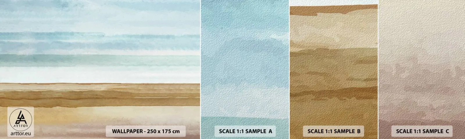 Provbit av självhäftande fototapet Deluxe Sticker - Svalkande - Abstraktion, Kust, Strand - 100x30 cm