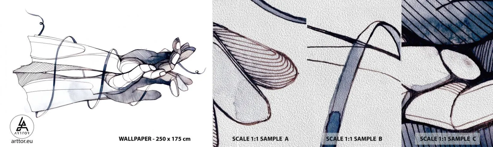 Provbit av fototapet Premium Sand - Smekningens studie - Abstraktion, Händer, Grafik - 100x30 cm