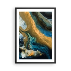 Affisch i svart ram - En abstrakt komposition i nyanser av guld och blått. - 50x70cm - Blå – gul – ömsesidiga influenser - Modern väggdekoration för vardagsrum och sovrum ARTTOR