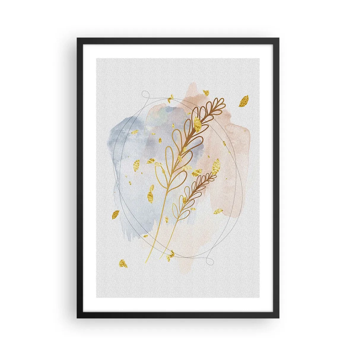 Affisch i svart ram - En delikat botanisk komposition med gulddetaljer - 50x70cm - En gyllene explosion - Modern väggdekoration för vardagsrum och sovrum ARTTOR