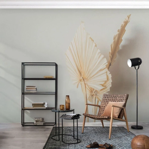 Fototapet Standard Eco - Torkade palmblad på en ljus bakgrund i boho-stil - 100x70cm - När du behöver stillhet - Modern väggdekoration för vardagsrum och sovrum ARTTOR