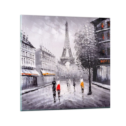 Glastavla - Bild på glas - Promenad i Paris - 60x60 cm