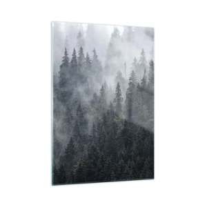 Glastavla - Bild på glas - Gryning i skogen - 50x70 cm