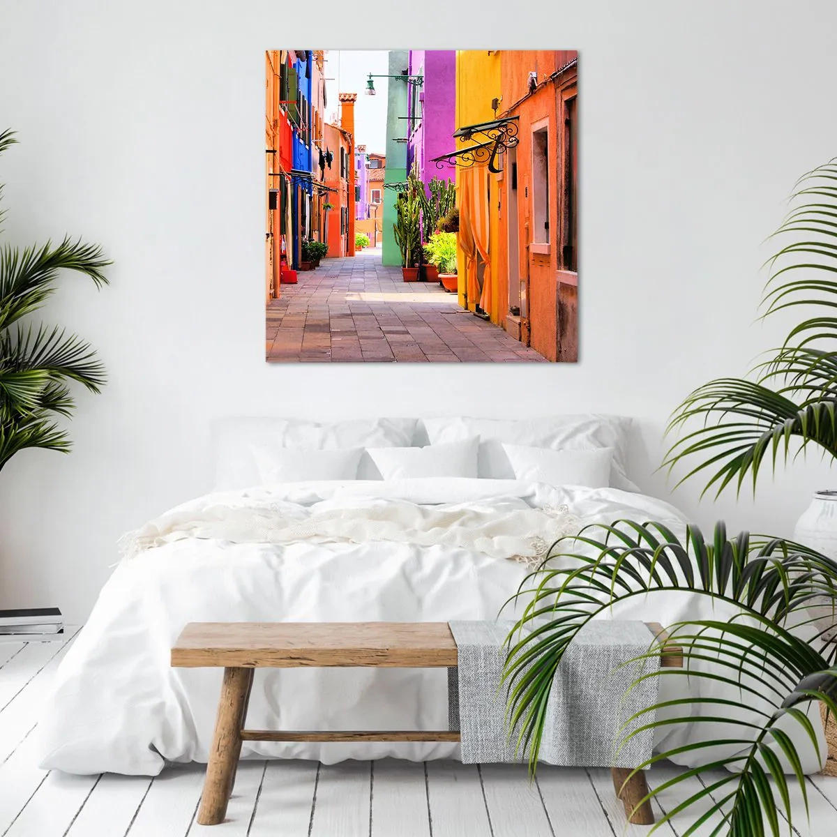 Canvastavla - Bild på duk - Regnbågsgränd - 70x70 cm
