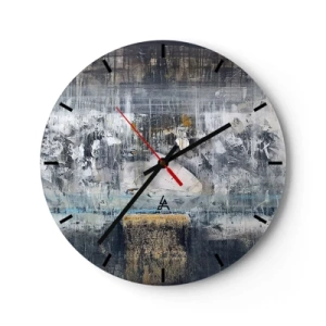 Väggklocka - Klocka på glas - Abstrakt komposition i svala nyanser med texturer - 30x30cm - På is och klumpar - Modern väggdekoration för vardagsrum, kök och sovrum ARTTOR