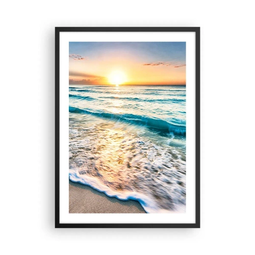 Affisch i svart ram - Solnedgång över ett lugnt hav med vågor - 50x70cm - Vy värd besväret - Modern väggdekoration för vardagsrum och sovrum ARTTOR