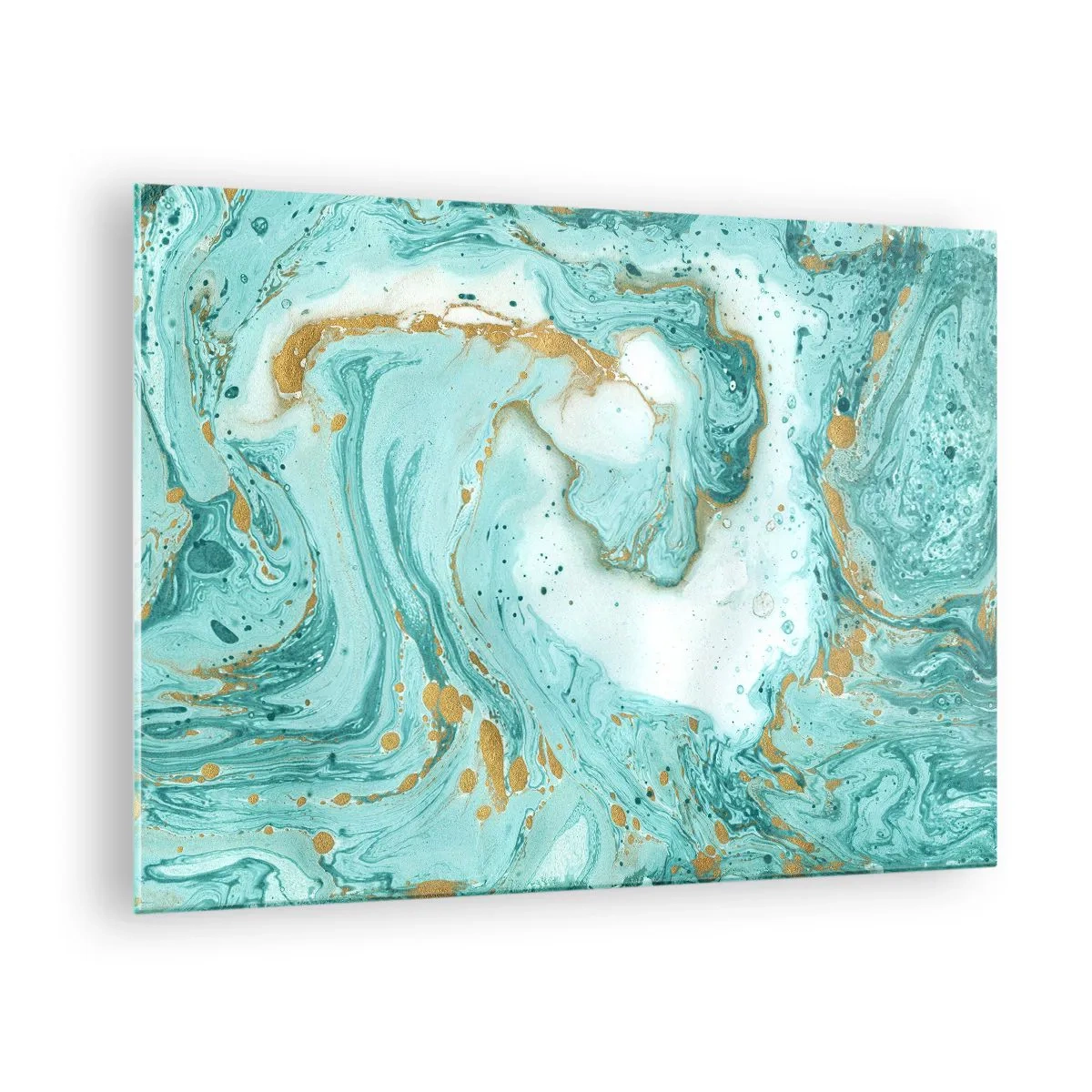 Glastavla - Bild på glas - Mönster i turkos och guldfärgad marmor - 70x50cm - Under stora vågen från Edo-tiden - Modern väggdekoration för vardagsrum och sovrum ARTTOR