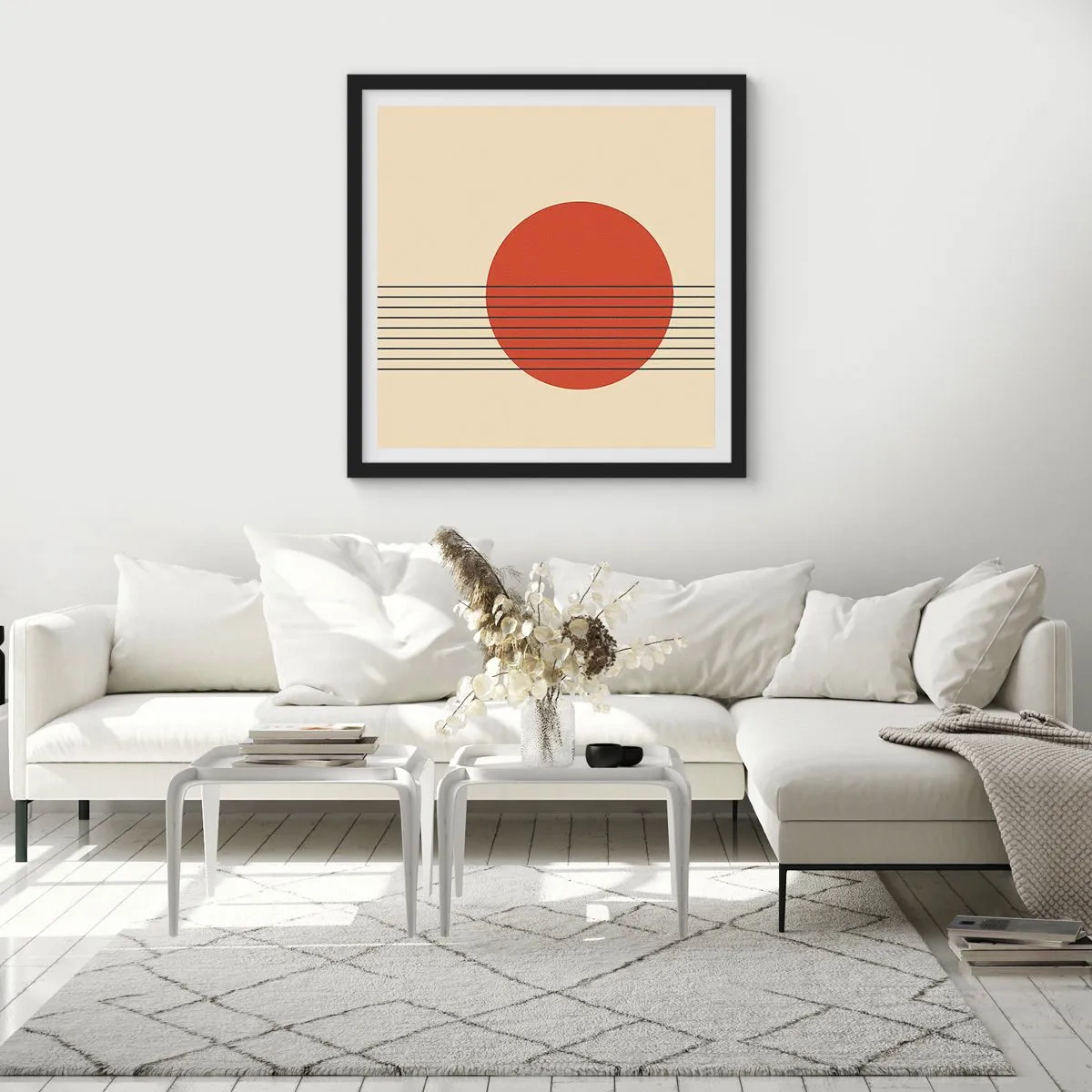 Affisch i svart ram - Cirkel och linjer - 50x50 cm