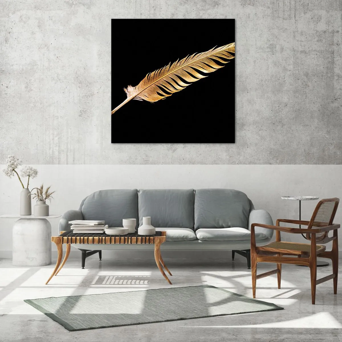 Glastavla - Bild på glas - Fjäder... - 70x70 cm