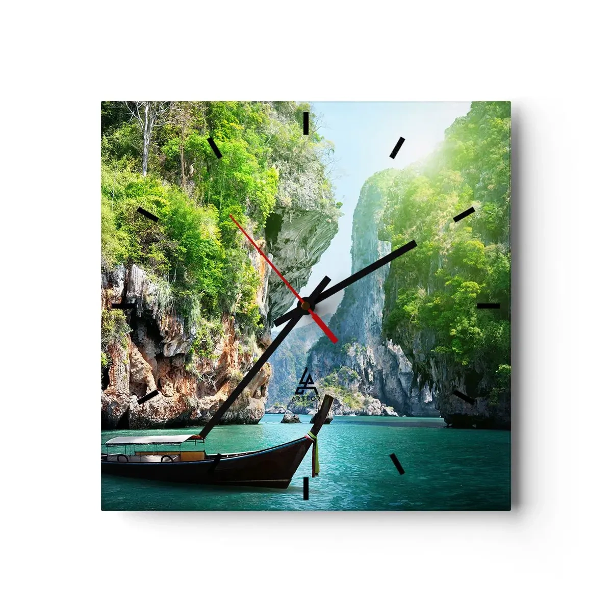 Väggklocka - Klocka på glas - Inbjudan till exotisk resa - 40x40 cm