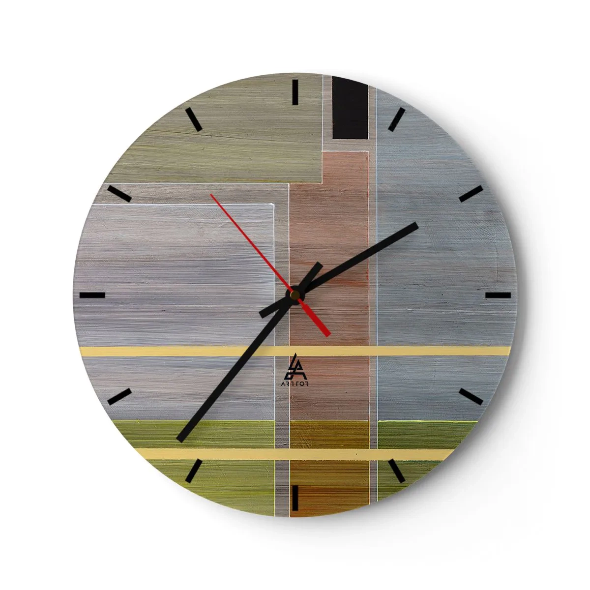 Väggklocka - Klocka på glas - Färgade rektanglar i horisontellt och vertikalt arrangemang - 30x30cm - Rakt och lugnt - Modern väggdekoration för vardagsrum, kök och sovrum ARTTOR