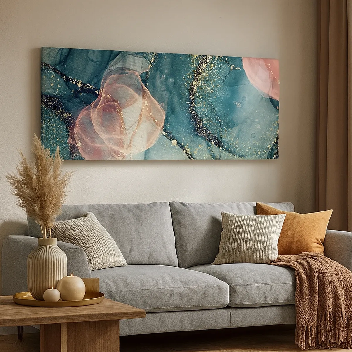 Canvastavla - Bild på duk - Sidenblå, tyllrosa - 30x30 cm