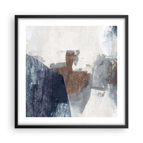 Affisch i svart ram - Blåbruna former - 50x50 cm