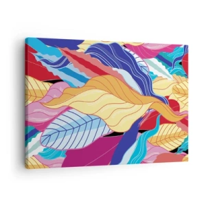 Canvastavla - Bild på duk - Färgglada blad skapar en dynamisk komposition - 70x50cm - Färgglad röra - Modern väggdekoration för vardagsrum och sovrum ARTTOR