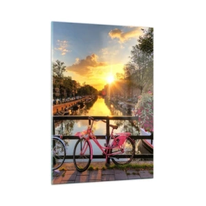 Glastavla - Bild på glas - Vårmorgon i Amsterdam - 50x70 cm