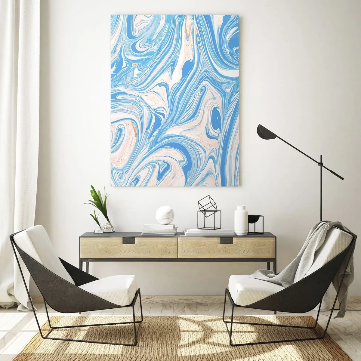 Glastavla - Bild på glas - Utspilld turkos - 50x70 cm
