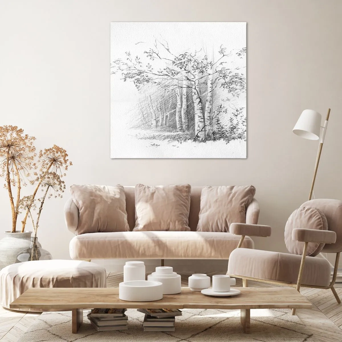 Canvastavla - Bild på duk - Björkskogens ljus - 70x70 cm