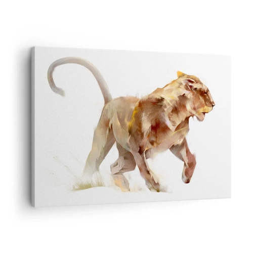 Canvastavla - Bild på duk - En springande lejoninna i en konstnärlig tolkning - 70x50cm - Vild grace - Modern väggdekoration för vardagsrum och sovrum ARTTOR