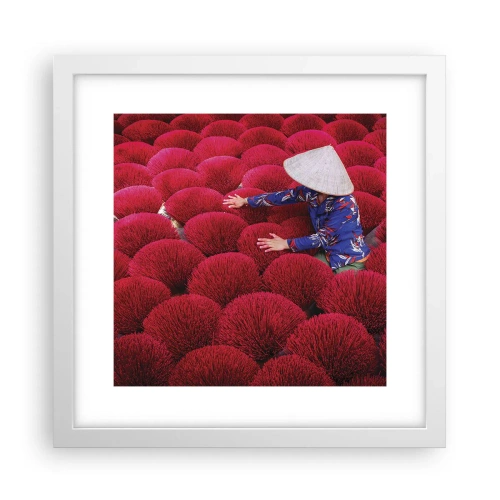 Affisch i vit ram - På ett risfält - 30x30 cm