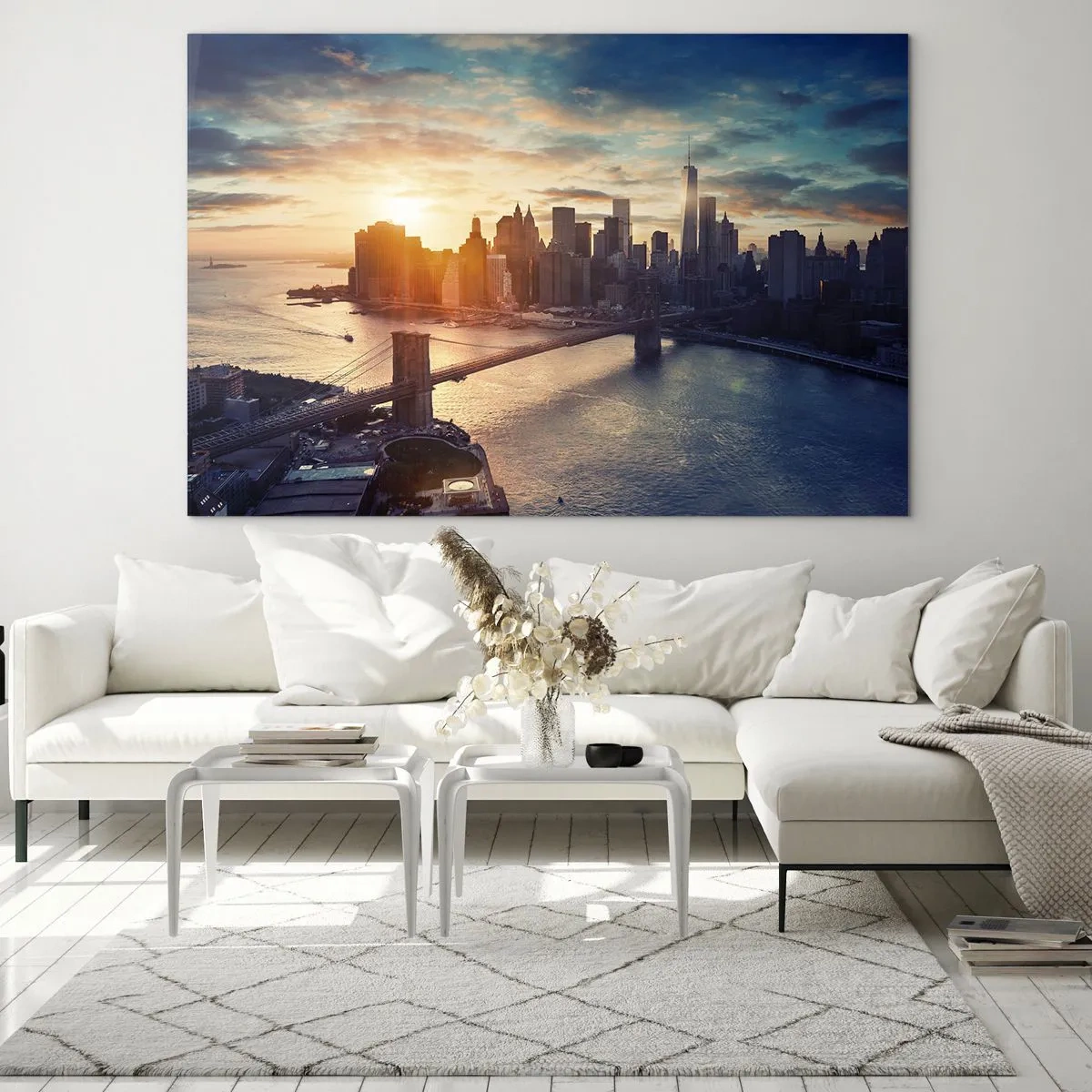 Glastavla - Bild på glas - Utsikt över staden vid solnedgången med bron i förgrunden - 70x50cm - Västkulturens monument - Modern väggdekoration för vardagsrum och sovrum ARTTOR