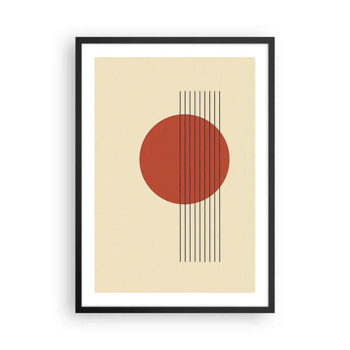 Affisch i svart ram - Geometrisk komposition med en röd cirkel - 50x70cm - Cirkel och linjer - Modern väggdekoration för vardagsrum och sovrum ARTTOR