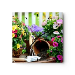 Väggklocka - Klocka på glas - Sofias lilla trädgård - 30x30 cm