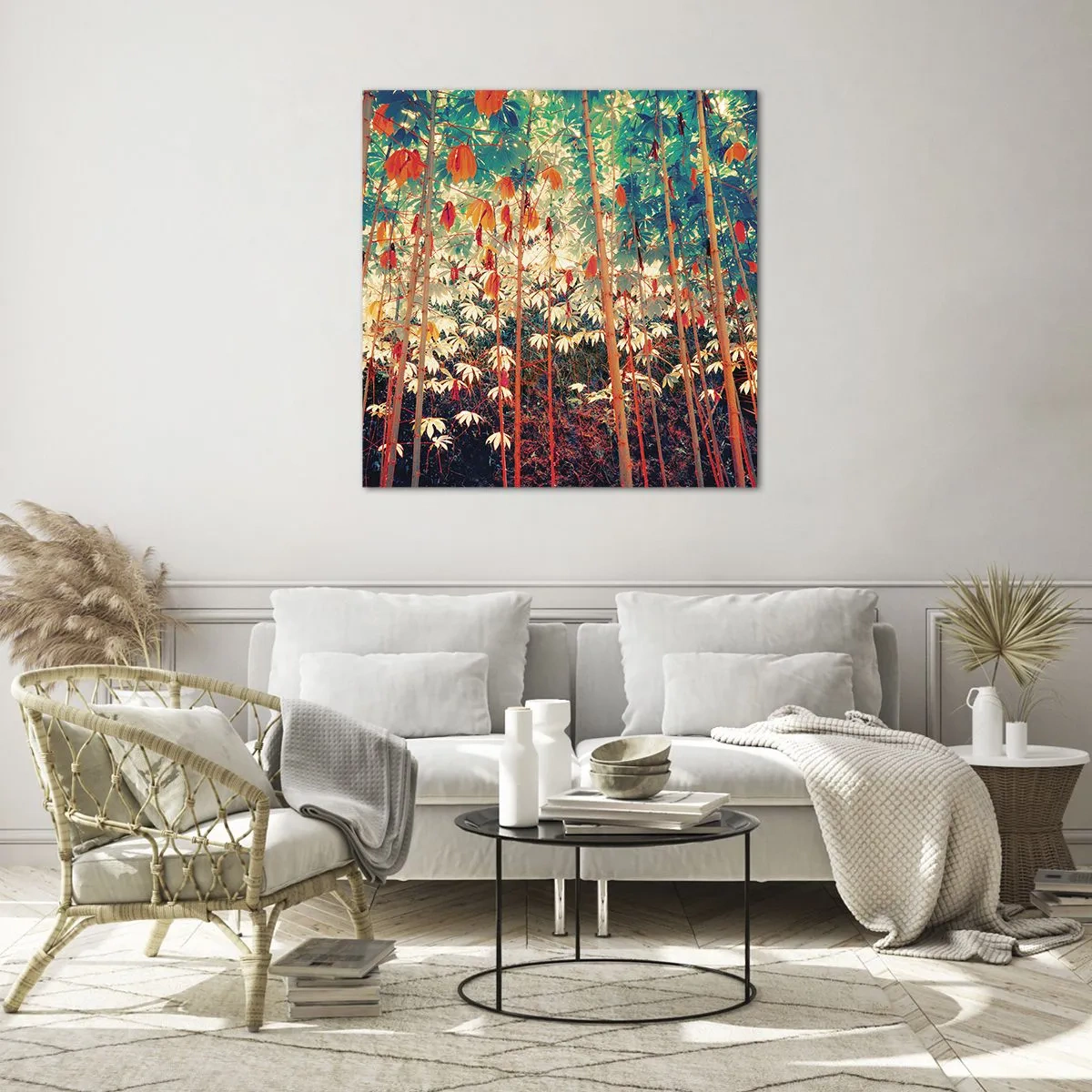 Glastavla - Bild på glas - Lövbladens hemlighetsfulla liv - 50x50 cm