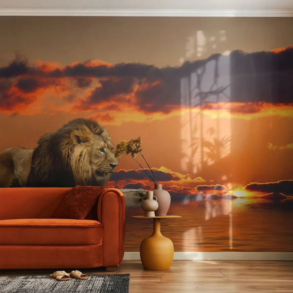 Självhäftande Fototapet Deluxe Sticker - Naturens kung - Lejon, Solnedgång, Djur - 400x280 cm