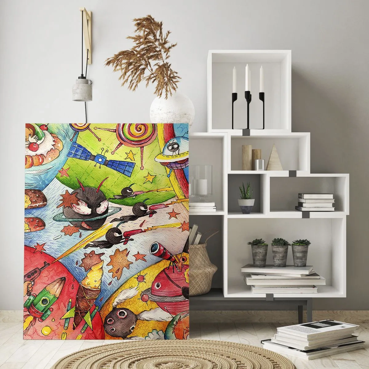 Glastavla - Bild på glas - Stora rymdäventyret - 80x120 cm