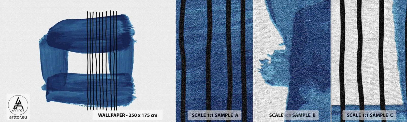 Provbit av fototapet Premium Canvas - Svart-blå komposition - Abstraktion, Bit, Modern konst - 100x30 cm