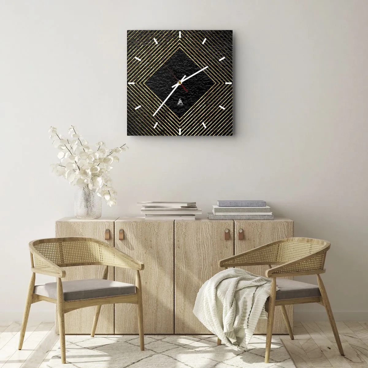 Väggklocka - Klocka på glas - Geometri i glamourstil - 30x30 cm