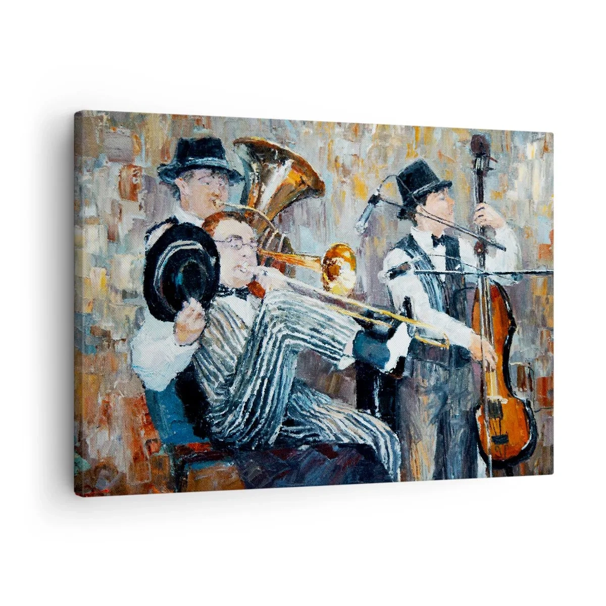 Canvastavla - Bild på duk - Jazzmusiker i målerisk stil under en konsert - 70x50cm - Hela den jazzmusiken - Modern väggdekoration för vardagsrum och sovrum ARTTOR