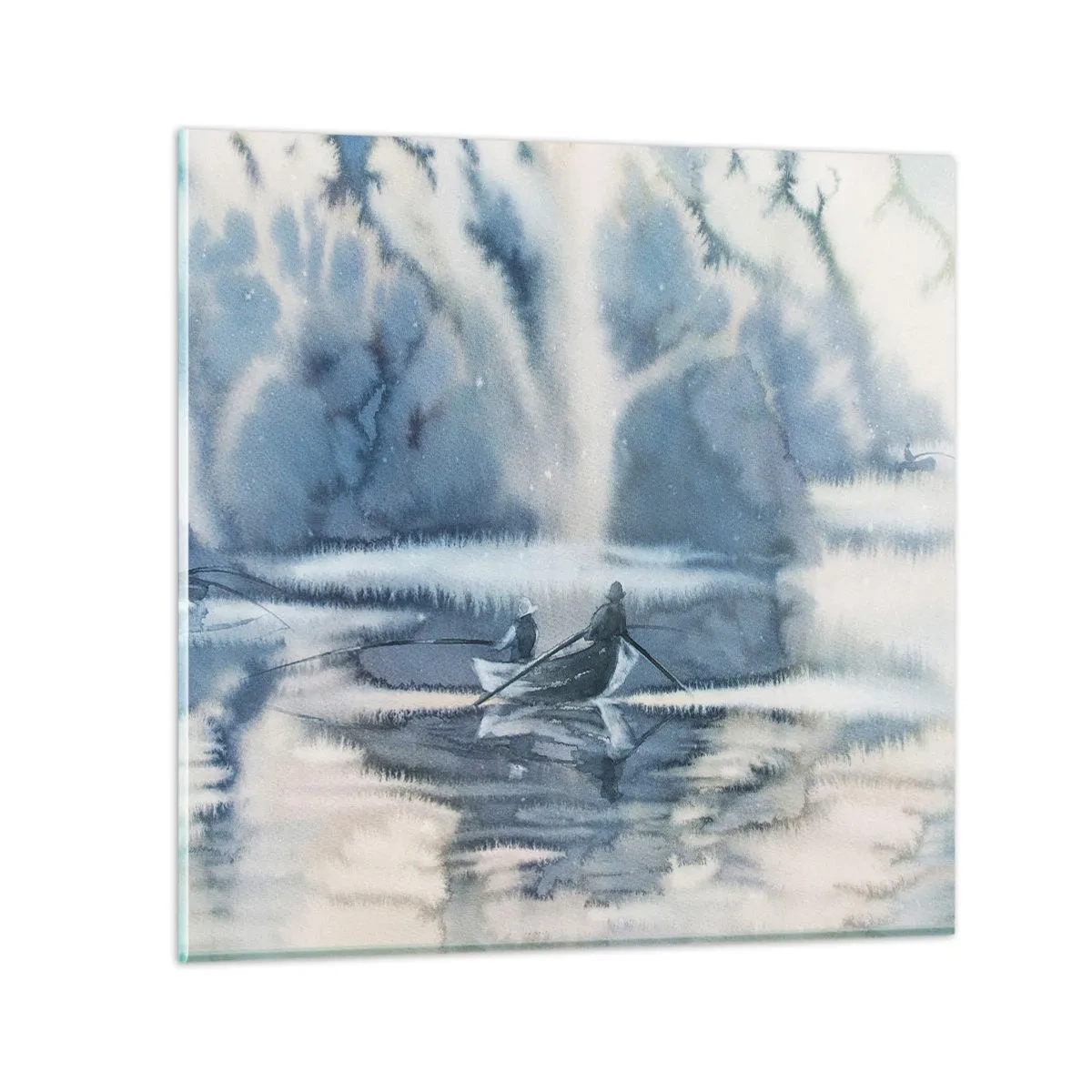 Glastavla - Bild på glas - Sportfiskare i sitt paradis - 70x70 cm