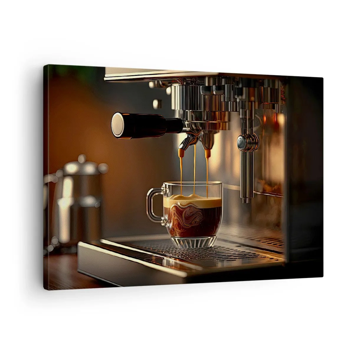 Canvastavla - Bild på duk - Kaffemaskin med en kopp aromatisk espresso - 70x50cm - En sensuell blandning - Modern väggdekoration för vardagsrum och sovrum ARTTOR