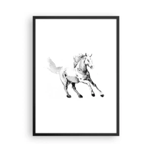 Affisch i svart ram - En minimalistisk illustration av en galopperande häst - 50x70cm - Obändig själ - Modern väggdekoration för vardagsrum och sovrum ARTTOR