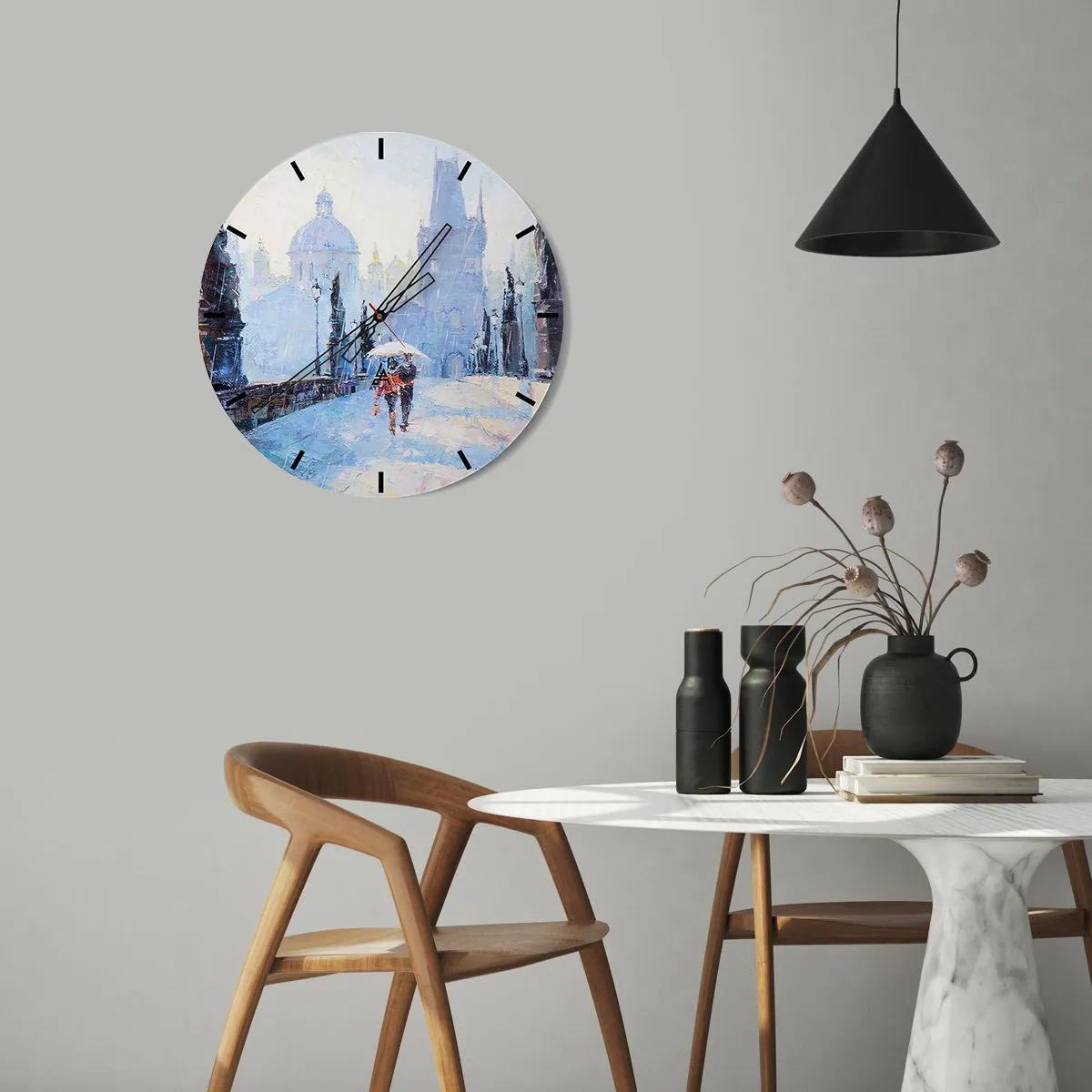 Väggklocka - Klocka på glas - Förtrollade av regnet - 30x30 cm